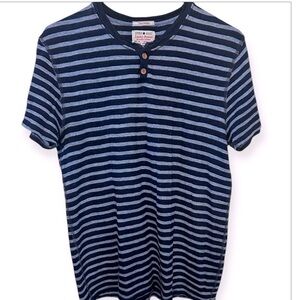 EUC Lucky Brand Navy and White Striped Polo